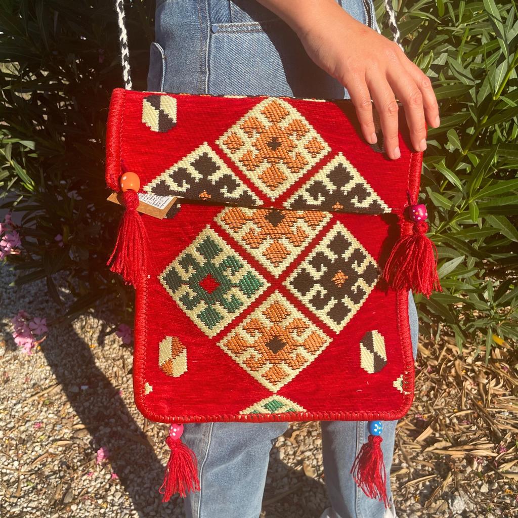 Messenger Bag, Boho Red Kilim