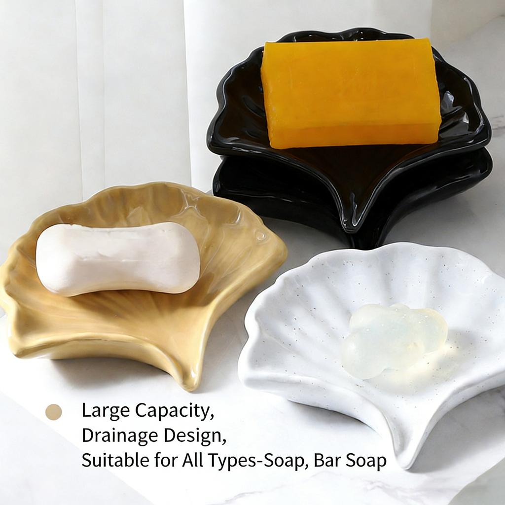 Luxury Ginkgo-Shaped Ceramic Soap Dish Holder Bathroom Accessories for Bathroom Shower & Shelves