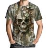 Edgy Skull Camo Print Short Sleeve T-Shirt, Trendy Tee