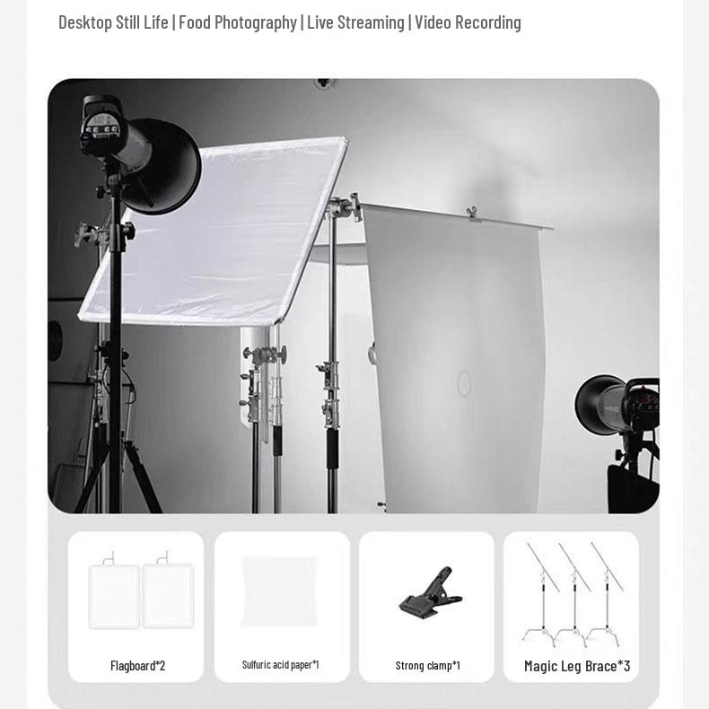 5-in-1 Black & White Flag Board with Diffuser Screen and Reflector Stand for Photography and Film