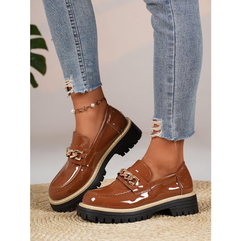 Metal Chain Low-top Shoes 2025 Autumn New Platform Muffin Kick Plus-size Loafer Girl
