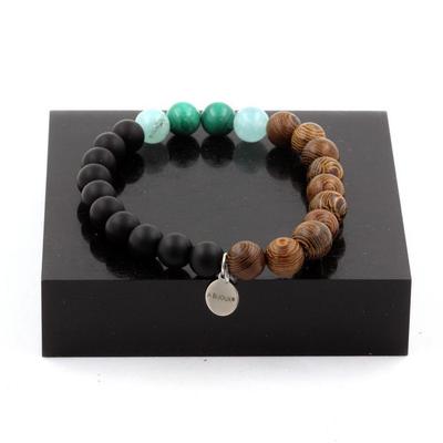 Bracelet - A BIJOUX - Congo Malachite - Angelite - Matte Black Onyx - Wood 8 Mm