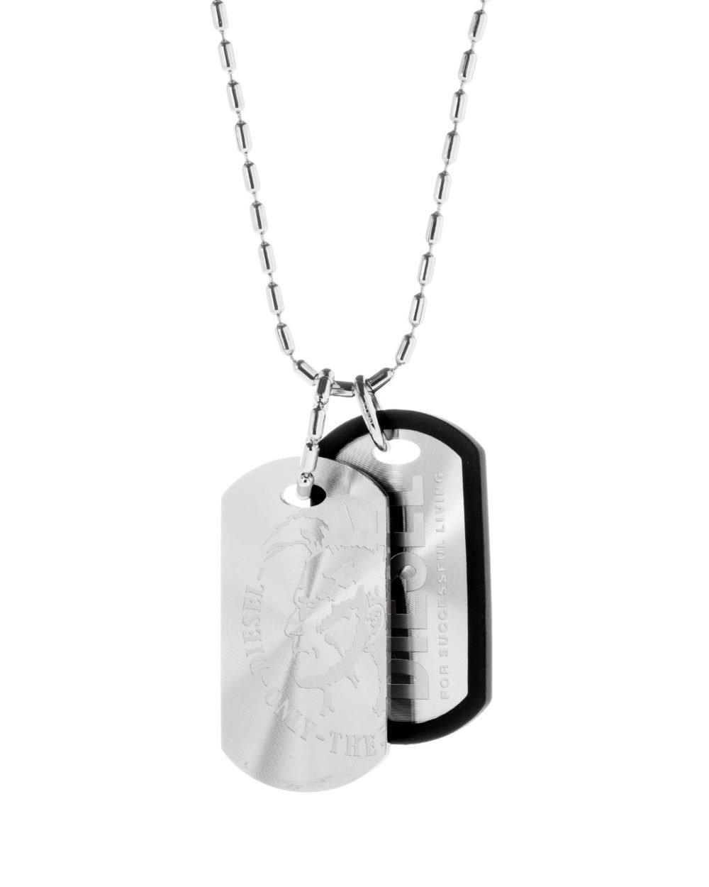 

DIESEL DX0011040 Ожерелье с собачьим жетоном, подвеска, пластина, мужская, женская [Товар] серебряный