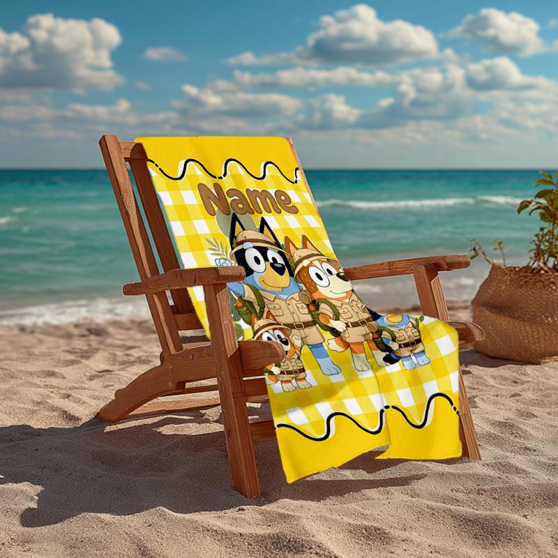 Custom Name Ultra-Soft Beach Towel with Bluey Theme,Ideal for Pool - Camping, Diving - Perfect Travel Essential, Vibrant Beach Towel.