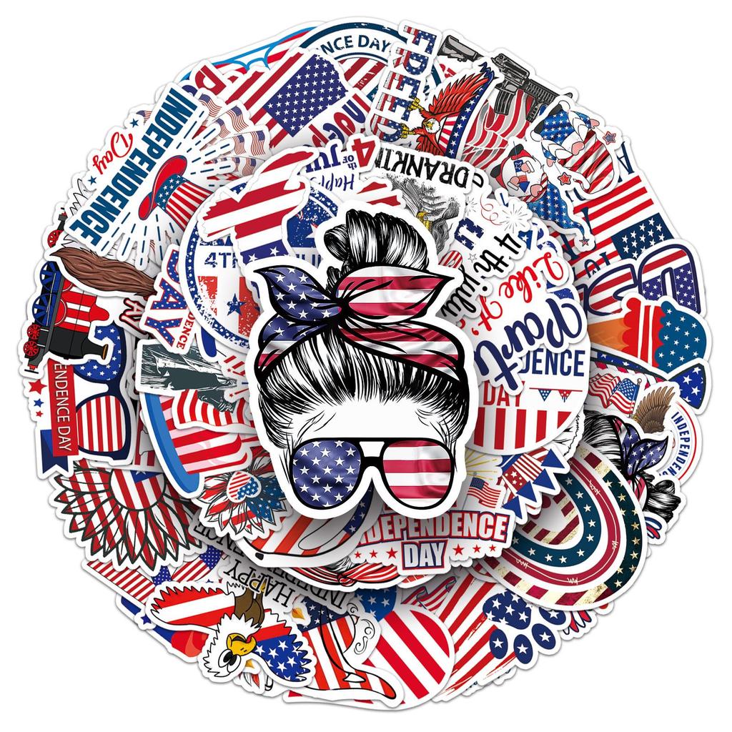 50 Sheets of American Independence Day Creative Waterproof Journal Stickers