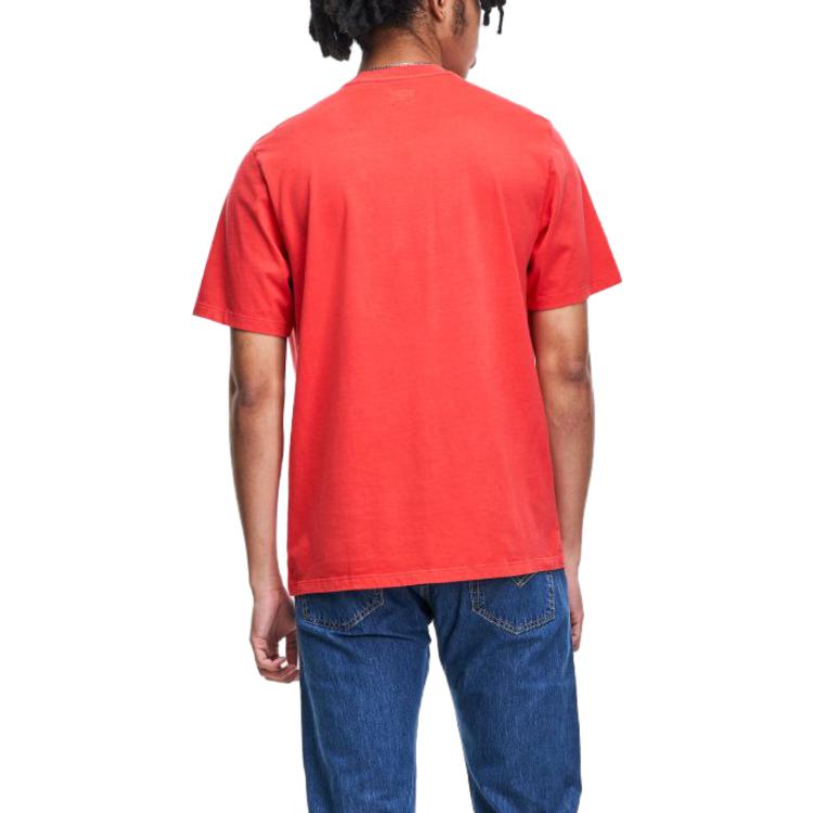 Levis Solid Color Pocket Crew Neck Short Sleeve T-Shirt Men Tops Red A3697-0000