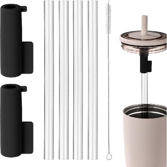 Tumbler Straw Set for Brümate Era 40oz Tumbler, Include 2pcs Tumbler Straw Cover Cap 4pcs Reble Tumbler Straw Replacement 1pcs Straw Cleaner Brush чёрный