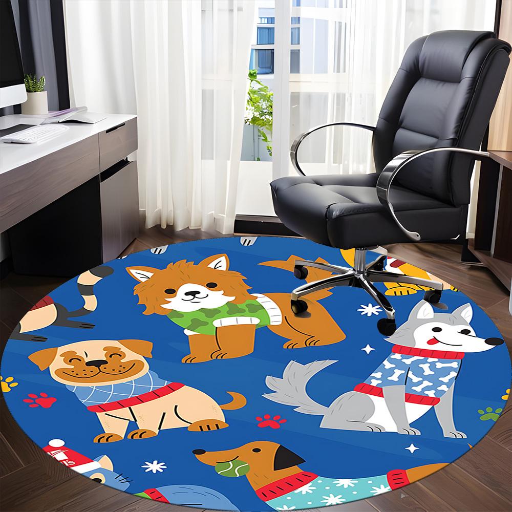 1PC Paw Prints Pet Office Round Area Rug, Mat Suitable ForOffice, Under Office Chairs Bedroom Living Room Home Decor, Room Deco