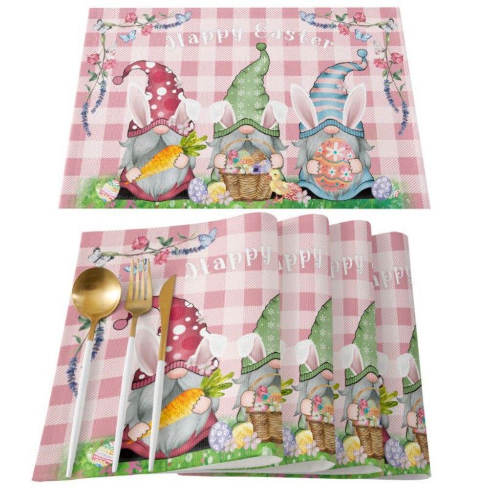 4 Pezzi Tovagliette Pasquali Rotonde,Tovagliette Pasquali in Lino,Tovagliette Pasquali Con Orecchie Di Coniglio,Tovagliette Lavabili Rotonde,Decorazioni Pasquali per La Tavola per Festa Cena (A