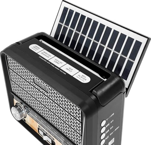 Trade One RL-70232 BK Portable Multi-Radio Player with 4-Way Power Supply, LED Light for Emergency Preparedness and Disaster Preparedness, Solar Charg