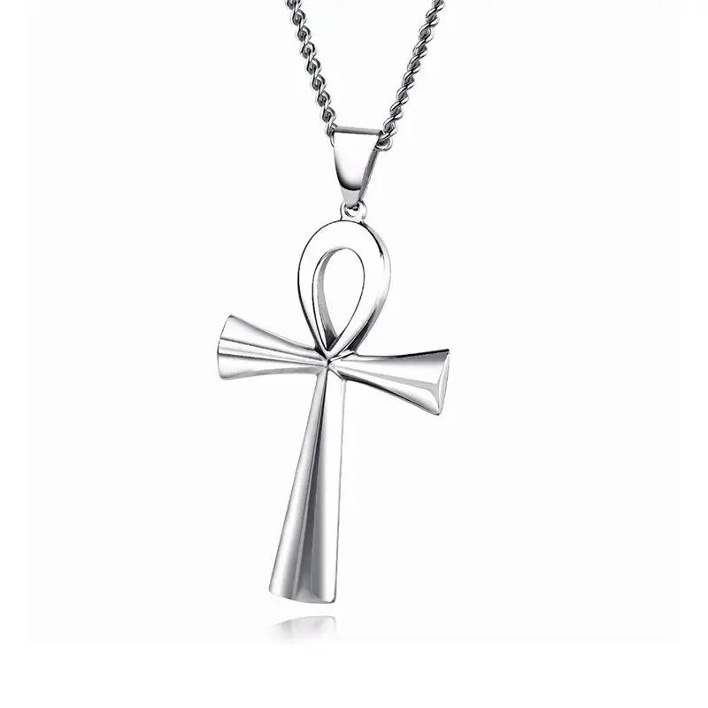 Glossy Bowknot Cross Necklace: European & American Domineering Men's Pendant