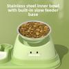 Stainless Steel Pet Bowl - Cat and Dog Food Dish with Anti-tip Feature and Neck Protection, Combined with A Double Bowl for Water and Food.