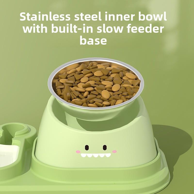 Stainless Steel Pet Bowl - Cat and Dog Food Dish with Anti-tip Feature and Neck Protection, Combined with A Double Bowl for Water and Food.