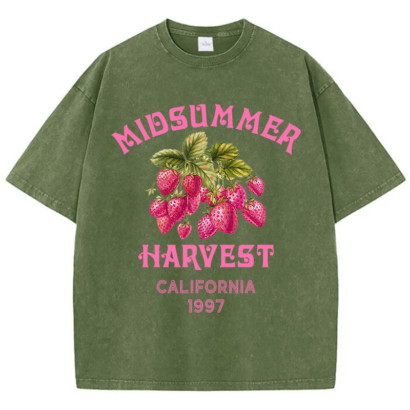 

California Strawberries Printed Washed TShirt Women Cotton T Shirt Comfortable Distressed ONeck Tops Summer Womans Clothes S