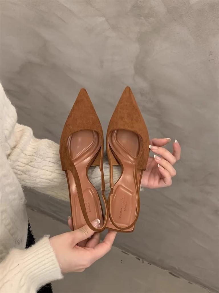 French bag head sandals high-heeled women's spring and summer 2025 new suede light mouth thin heel temperament with skirt cool single shoes