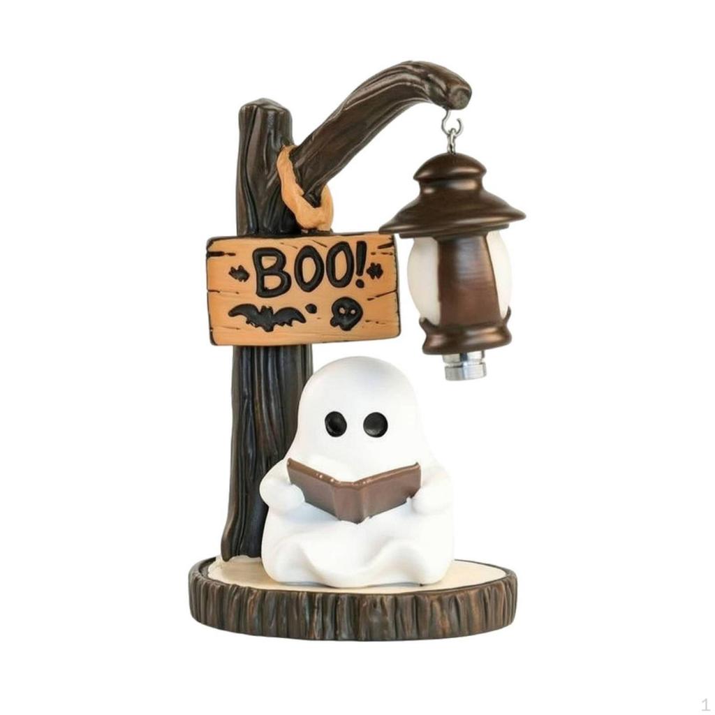 Specter Statue with Lantern Tabletop Halloween Decor Indoor for Book Lovers,