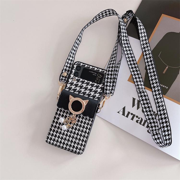 Applicable to Samsung ZFlip3 folding oblique strap card case, new Japanese and Korean zflip4 card back cover protective case