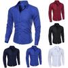 Männer Mode Einfarbig Drehen Unten Kragen Langarm Slim Fit Bluse Shirt Top