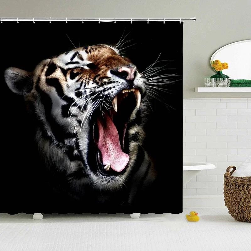 Animals Printed Lion, Tiger, Cat,Elephant,3D Bath Curtains Waterproof Polyester Cloth Washable Bathroom Shower Curtain With Hook