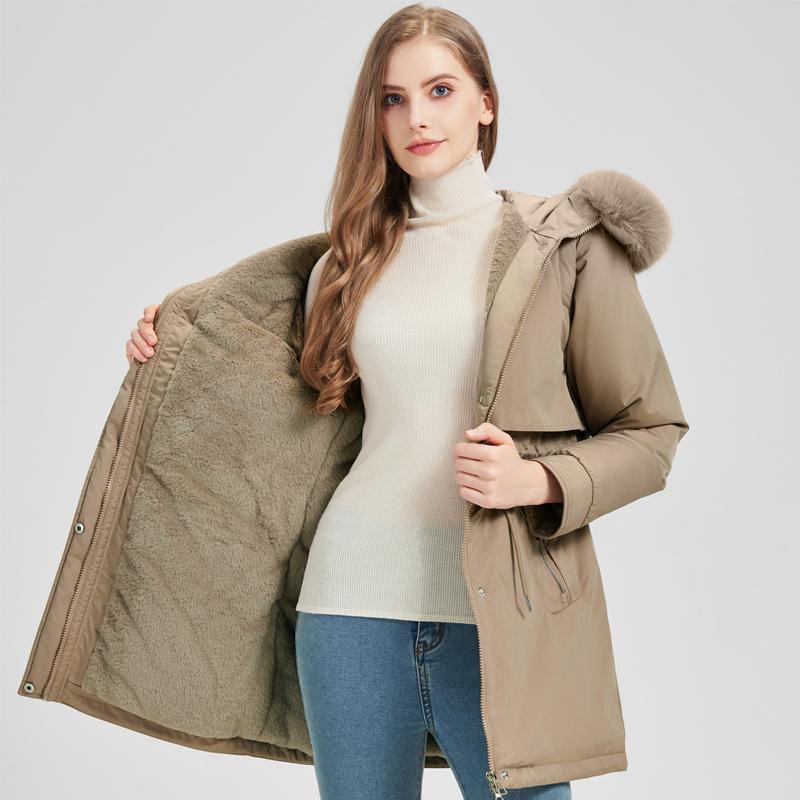 Fashion Winter Coat Female Long Parkas Hooded Faux Fur Collar Detachable Sleeves Loose Thick Warm Women's Jackets