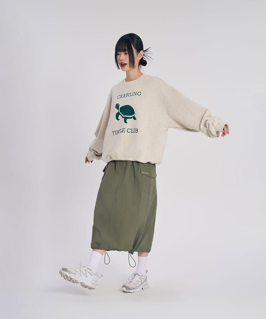 Slow Record House Nylon Cargo Long Skirt_Khaki