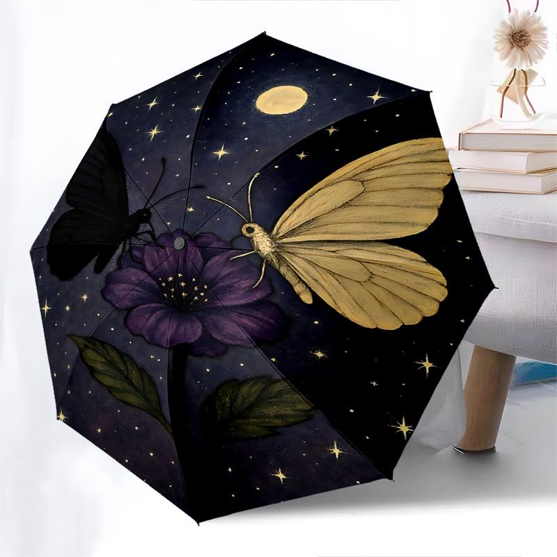 Butterflies, Night Sky Automatic Folding Umbrella Compact 8 Rib Design, Unique Style, Suitable for Everyday Outdoor Use, Perfect Gift for Fr