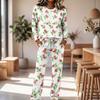 Women's Casual Pajama Set with Neck Long Sleeve Top and Drawstring Wide Leg Pants for Sleep and