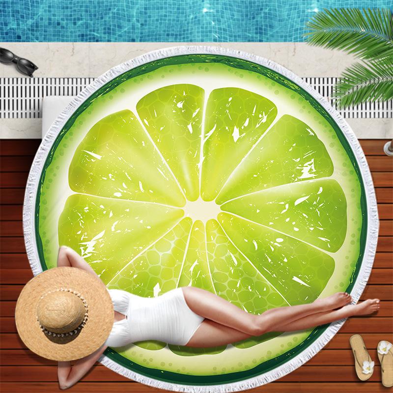 Watermelon Orange Microfiber Round Beach Towel Fruit Theme Shower Bath Towel Summer Swimming Circle Towels Yoga Mat With Tassel