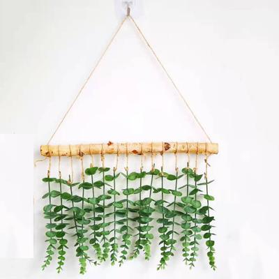 Log Wall Hanging Simulation Green Plant Eucalyptus Leaf Simulation Leaf Hanging Down Home Hotel Wall Decoration Hanging Jewelry