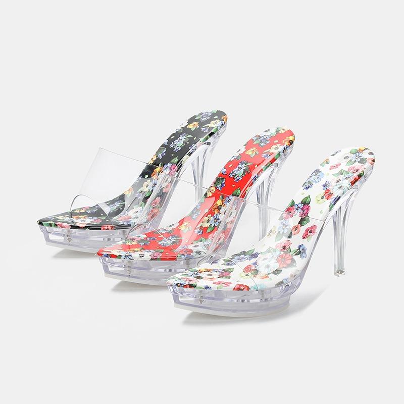 Source Fashion Color Crystal Heel Outside Cool Slippers Transparent Heel Dress Sandals Large Size Women