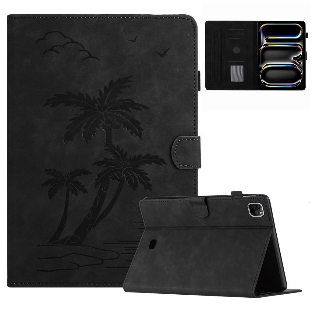 For iPad Pro 11 (2024) Case with Card Slots PU Leather Coconut Tree Smart Tablet Cover