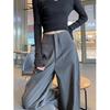 Women's High-End Gray Wide-Leg Suit Pants - Spring/Autumn, High Waist, Casual Slimming, Floor-Length, Narrow Straight Leg