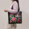 Ethnic Style Flower Embroidery Canvas Tote Bag Large Capacity Shoulder Handbag for Women