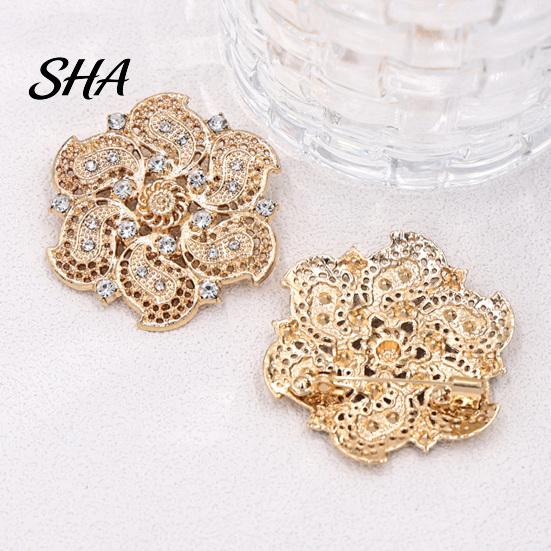 Shirts Jewelry Retro Rhinstone Flower Brooch for Women, Golden Plated Alloy Floral Women Outfit Accessories Lapel Pin, Clothing Wedding Party
