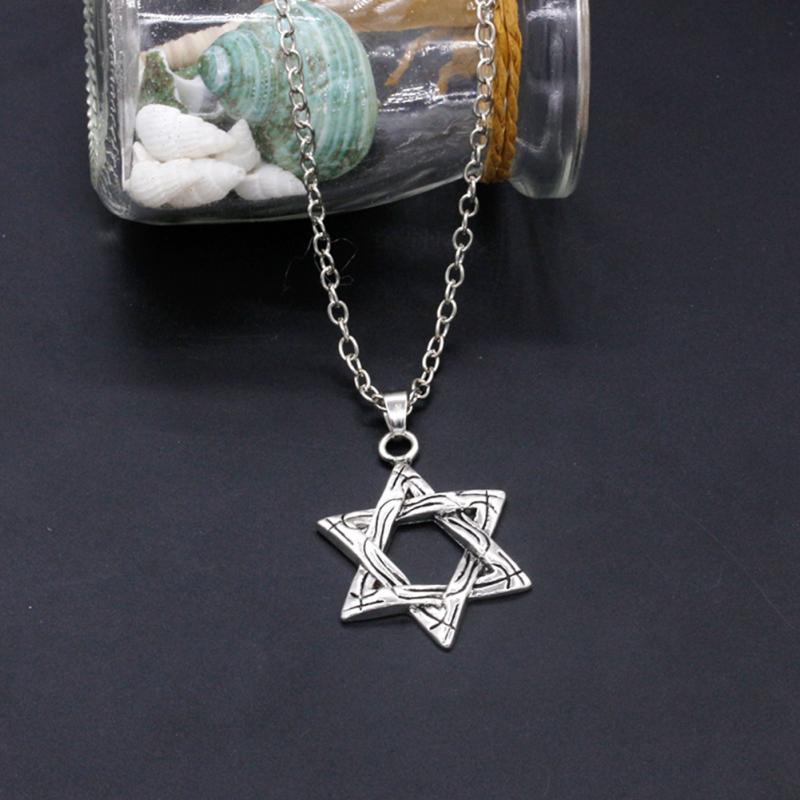 

Men Fashion Hexagram Shape Pendant Metal Necklace срібний