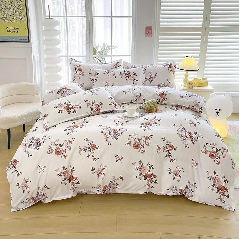 Romantic Peony Floral Duvet Cover Set Reversible Shabby Flower Comforter Cover with 2 Pillowcase Vintage Farmhouse Bedding Set
