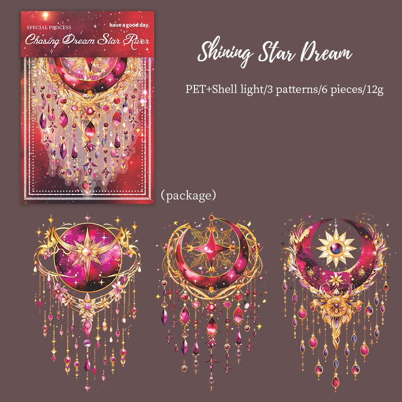 Shell Light Stickers 6 Types Dream Catcher Galaxy Series Starlight Reflection Decoration Logo Confetti Sketchbook Kawai Stickers