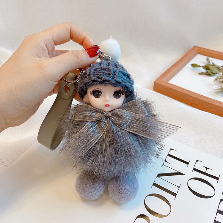 Pompom Sleeping Doll Keychain Cute Fluffy Plush Doll Keychains Women Girl Bags Keyrings Cars Key Ring Gift Charming Decoration