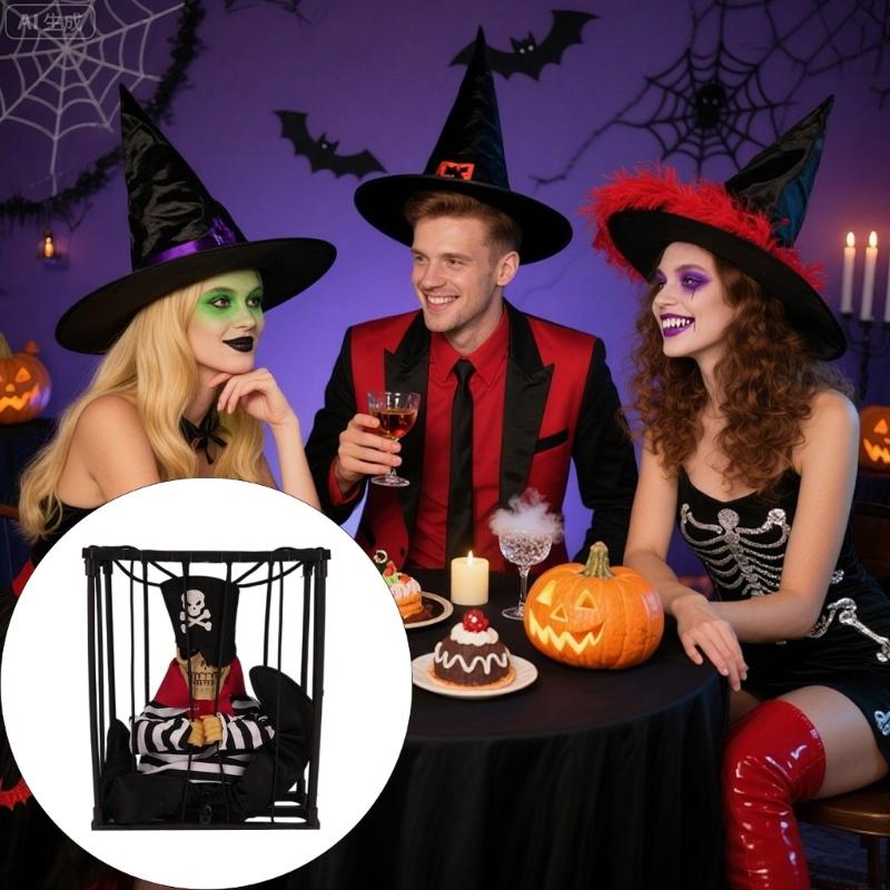 Movable Scary Skull Cage Props Screaming Halloween Decorations Activated Haunts Cage Specter Party Supplies For Home