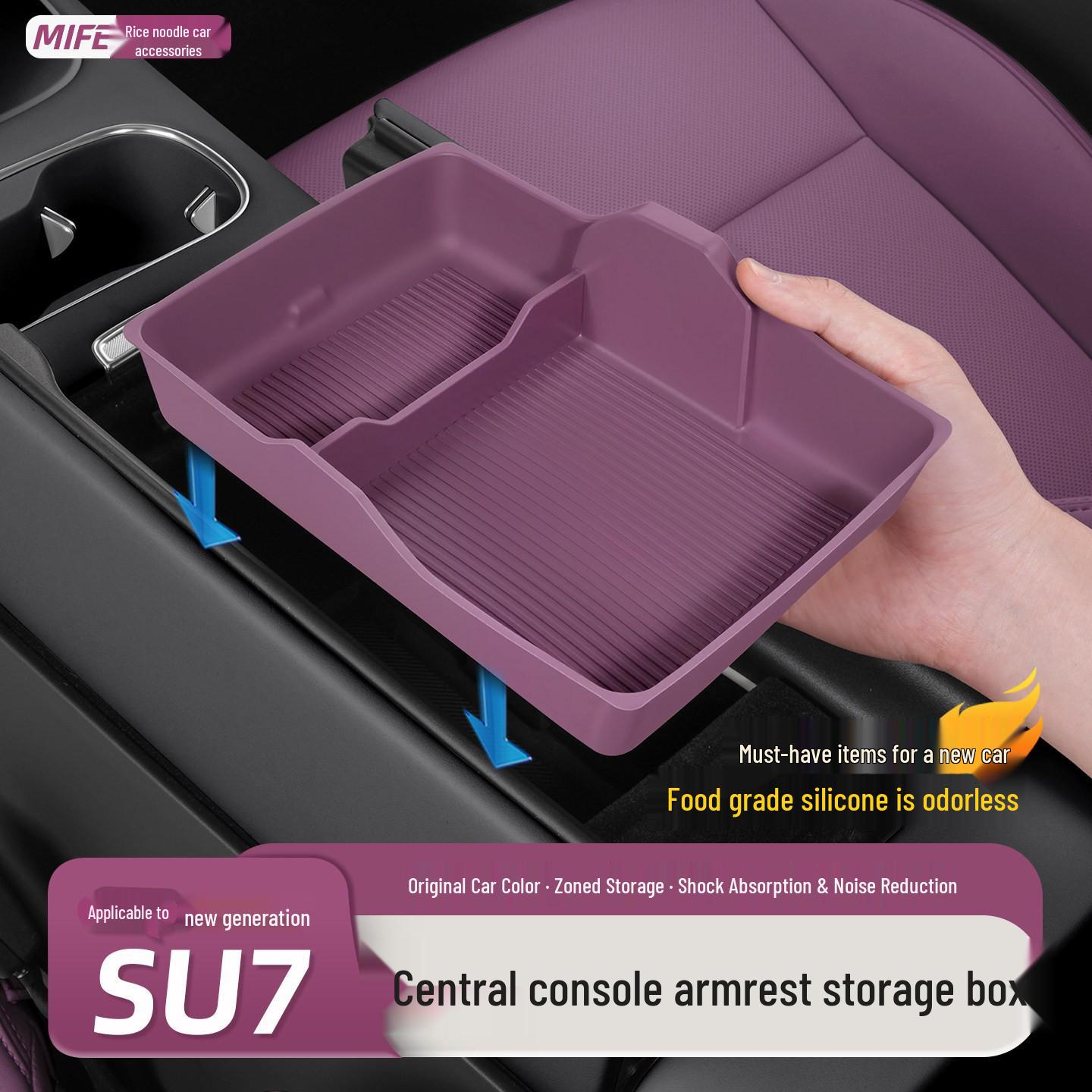 Xiaomi SU7 Armrest Box Center Console Storage Organizer Armrest box with Dividers, Sandy Beige: Silicone