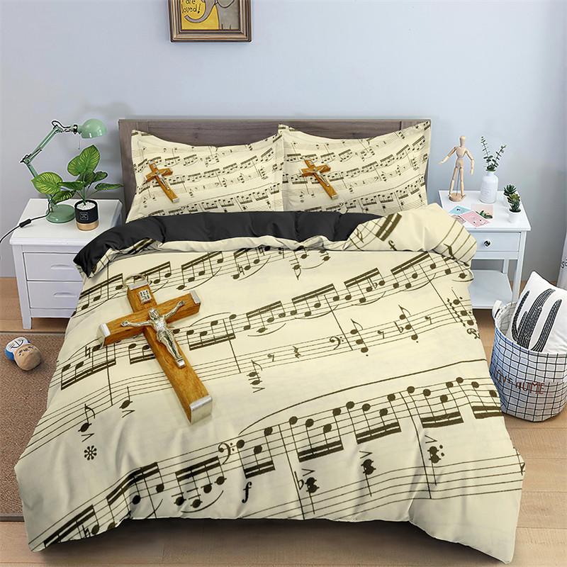 Music Theme Duvet Cover Microfiber Musical Symbols Comforter Cover Violin Piano Pattern Bedding Set Twin King Single Queen Size