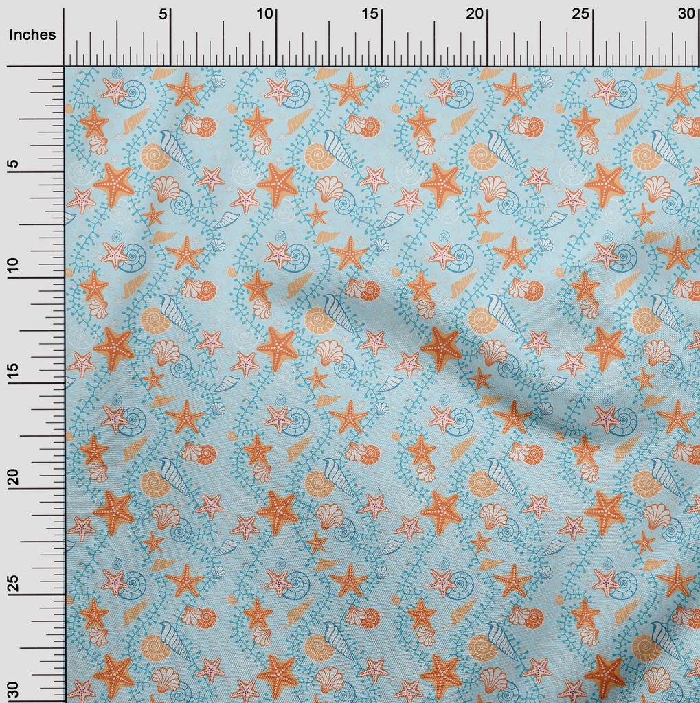 oneOone Cotton Flex Baby Blue Fabric Beach Seashell Quilting Supplies Print Sewing Fabric By The Yard 40 Inch