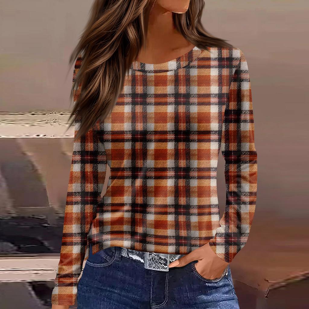 Damenmode Lässig Schlitz Saum Rundhals Langarm Lose Bedrucktes T-Shirt Damen Top