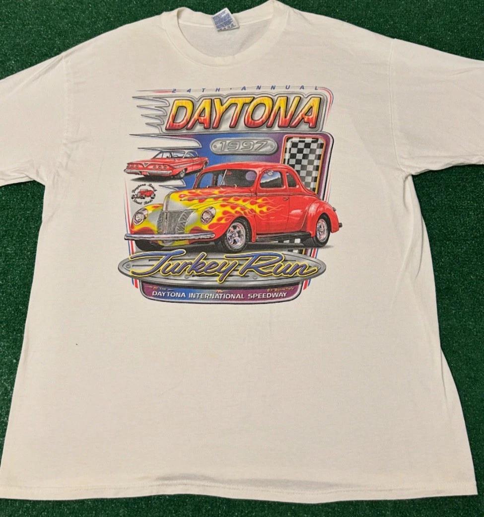 

Vintage 90s Daytona Turkey Run 1997 Hot Rod Classic Car NASCAR Racing Shirt XL L