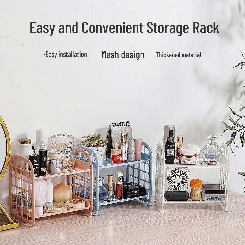 Double Layer Storage Rack for Desktop, Kitchen, Bedroom, Bathroom, and Office - Cosmetic Organizer Shelf.