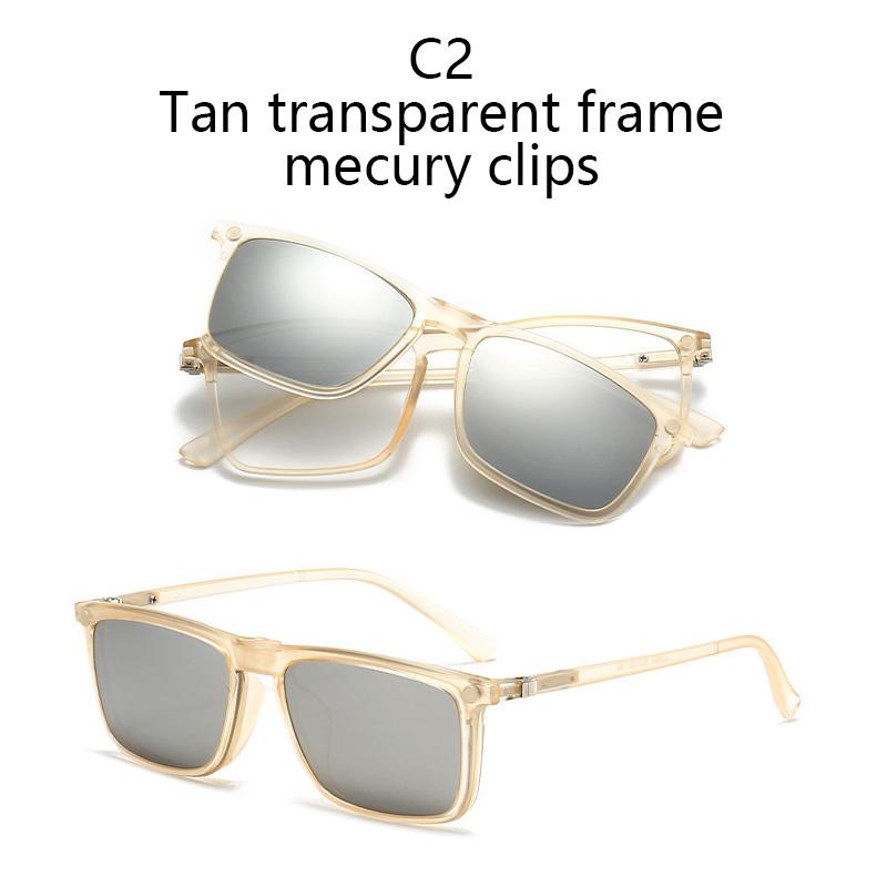 Transparent Square Frame Women Sunglasses 6 In 1 Magnetic Clip Glasses Men Night Vision Eyewear