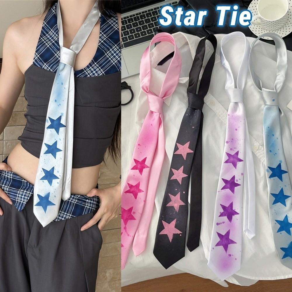 Y2K Star Tie Sweet Unisex Necktie Creative Glossy Tie Party