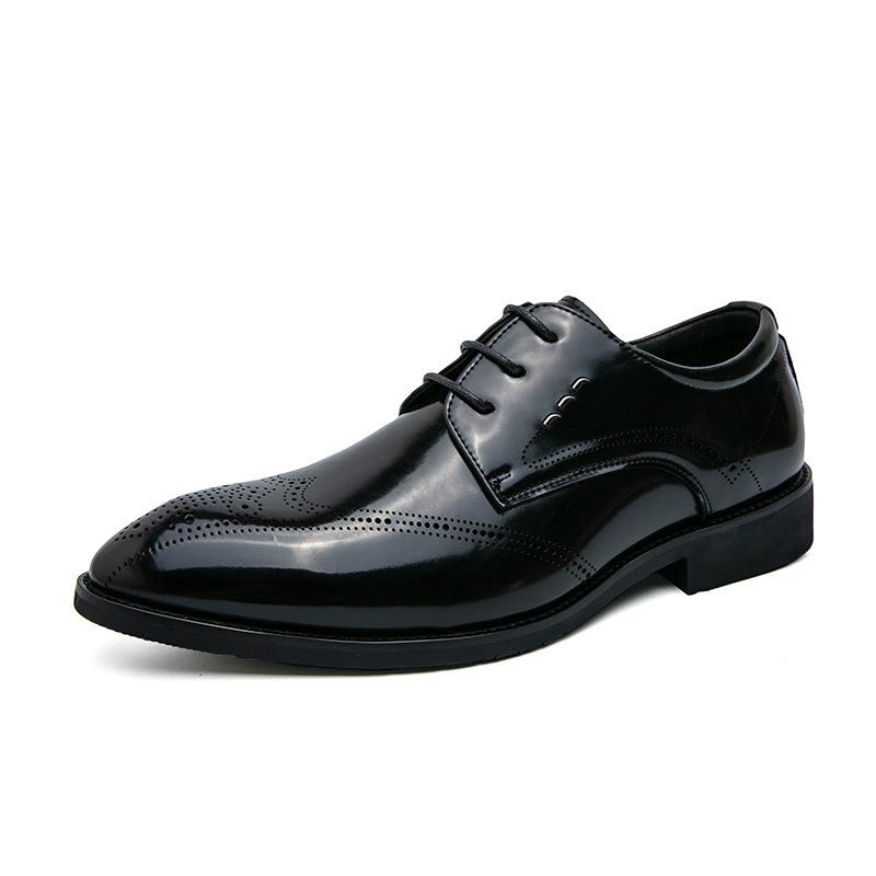 Large Size Men's Shoes 48 Polish Color Men's Fashion Dress Pointed Small Leather Shoes Brock Engraved Business Leather Shoes Men