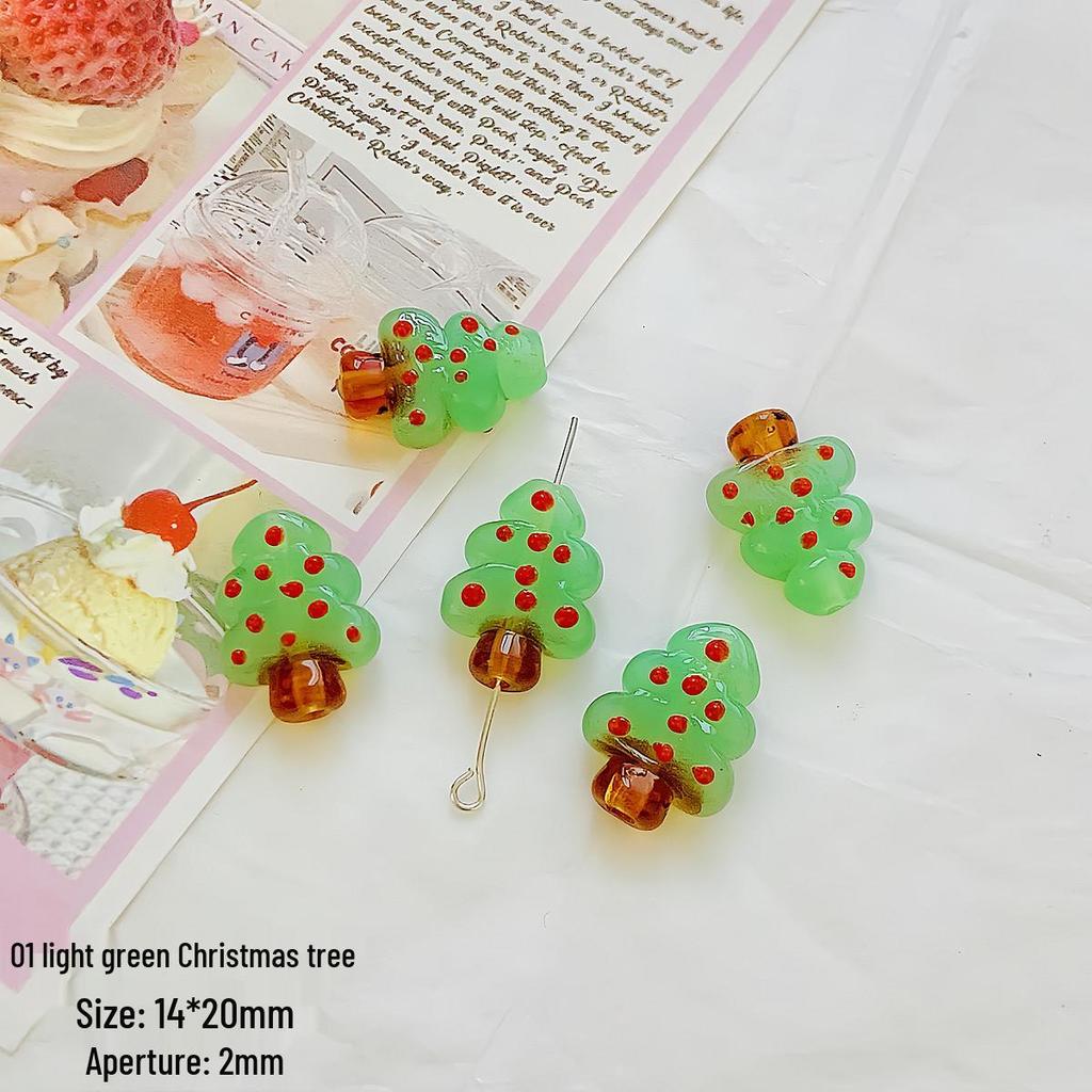 Hand-Painted Christmas Tree Glass Beads for DIY Jewelry & Phone Chains