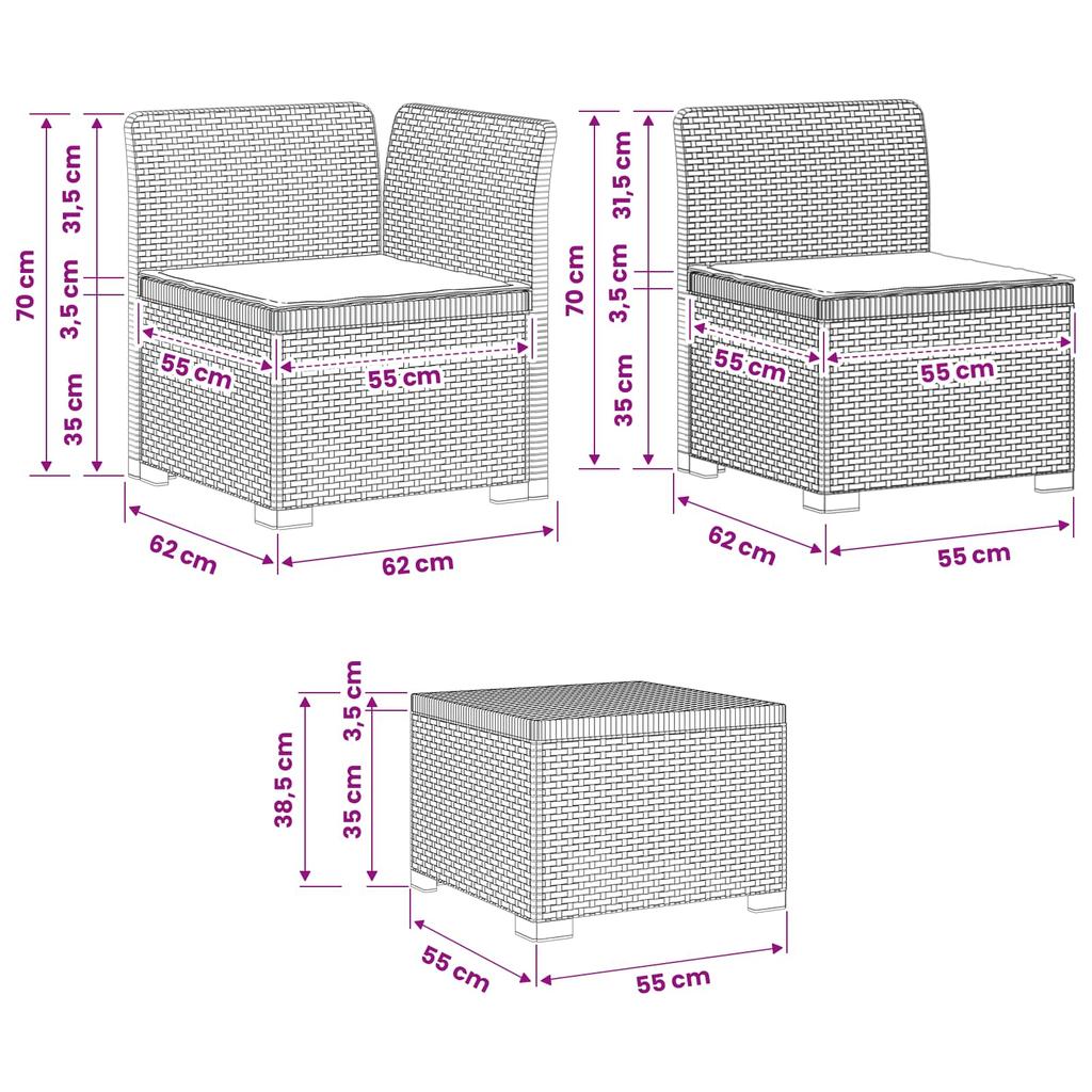 5 Seater Garden Sofa with Cushions Rattan Look PP Anthracite